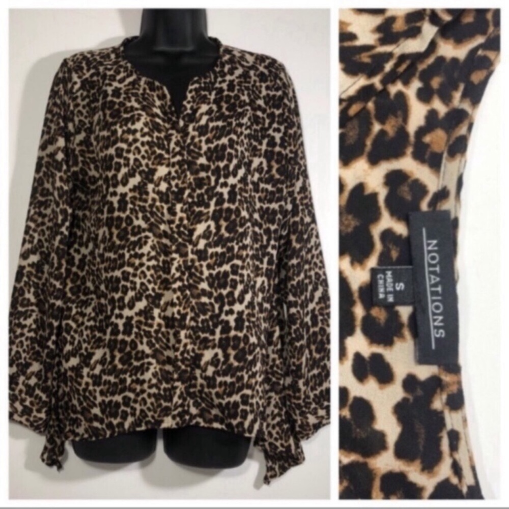 Notations Women’s Size Small Leopard Print Sharks tooth Hi Low hemline Blouse